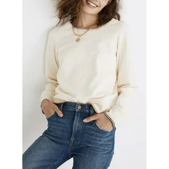 Madewell Women's Stitched Shrunken Sweatshirt Cream Color Stitching Size Xs
